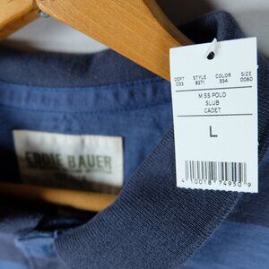 NEW Eddie Bauer Men's Shirt Large Blue Short Sleeve Stripe Knit Polo Cadet